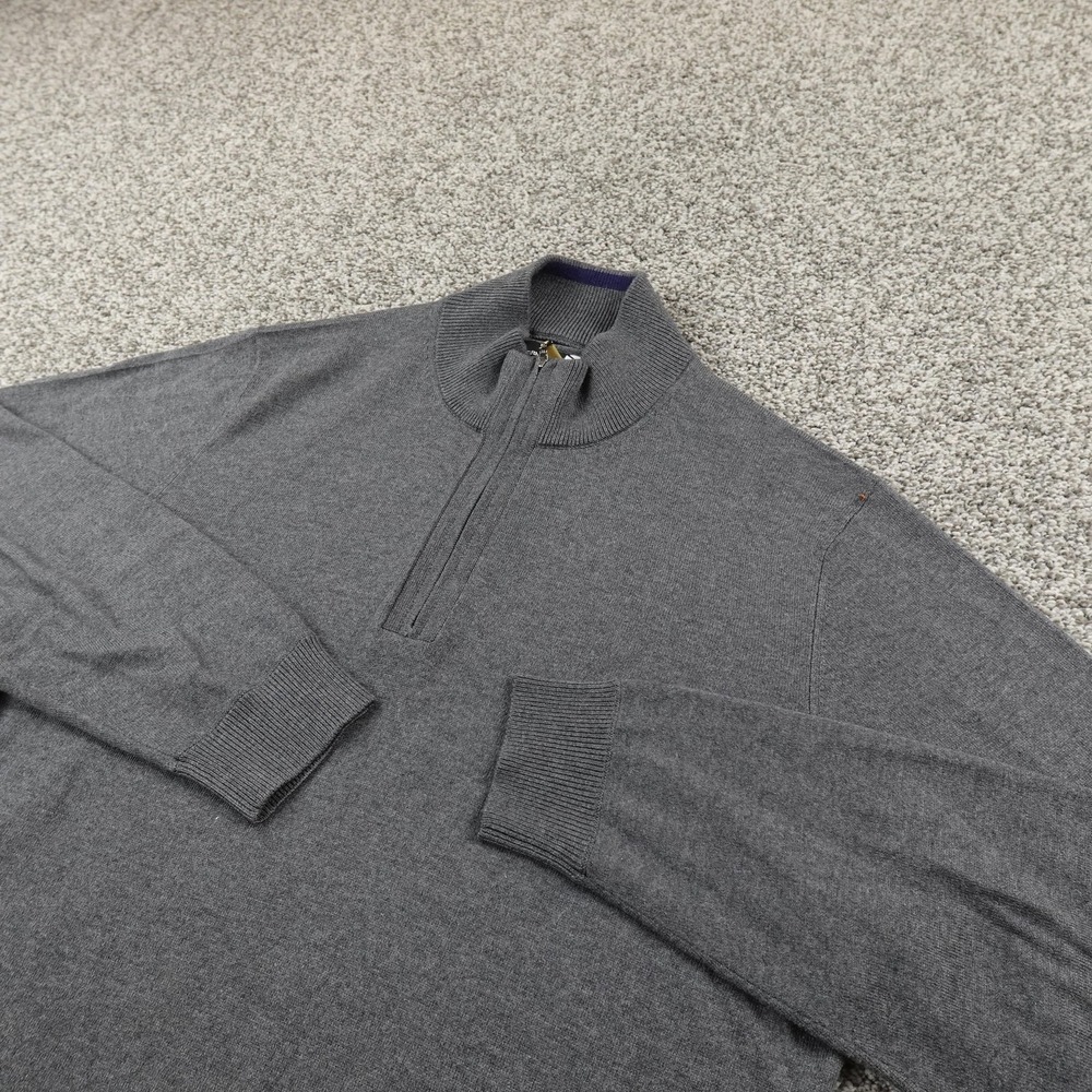 Saks Fifth Avenue Sweater Mens L Gray Silk Cashmere 1/4 Zip Knit Pullover Casual